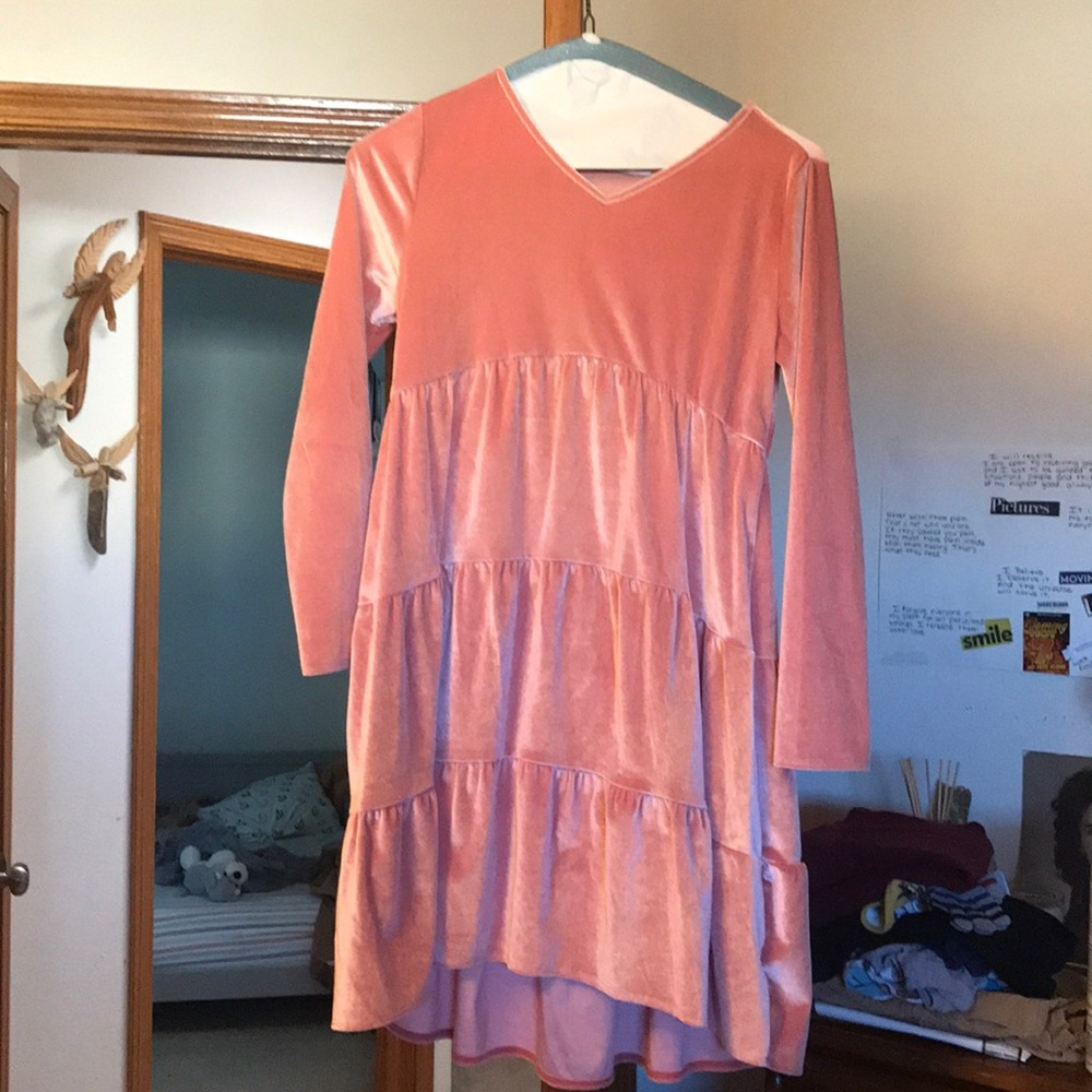 Girls pink velvet dress